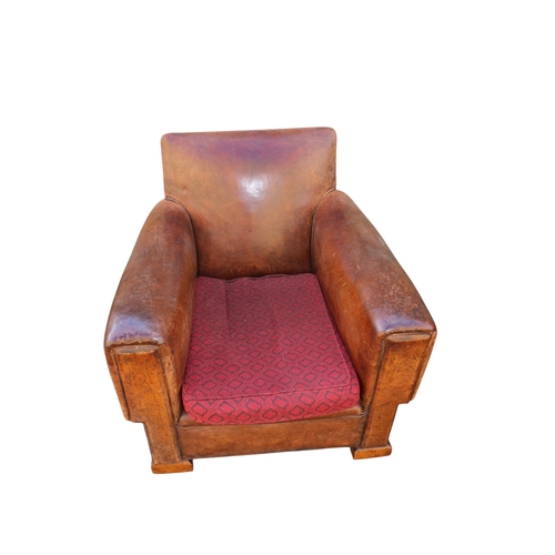 41 - 2 x Leather Art Deco Club Chairs on Casters.