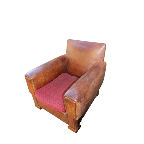 41 - 2 x Leather Art Deco Club Chairs on Casters.