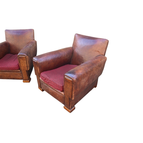 41 - 2 x Leather Art Deco Club Chairs on Casters.