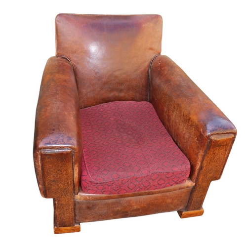 41 - 2 x Leather Art Deco Club Chairs on Casters.