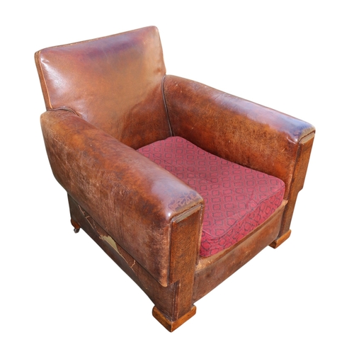 41 - 2 x Leather Art Deco Club Chairs on Casters.