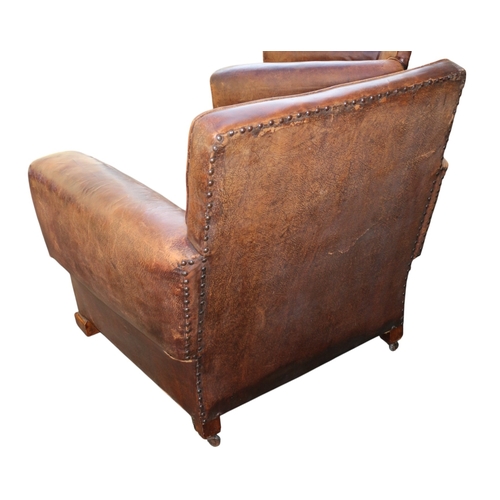 41 - 2 x Leather Art Deco Club Chairs on Casters.