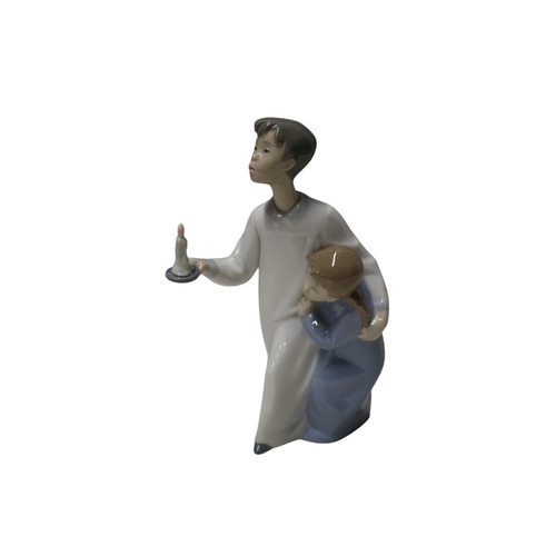 54 - 2 x Lladro - Boys in Nightshirts and Girl with Candle, Boxed