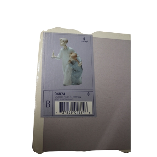 54 - 2 x Lladro - Boys in Nightshirts and Girl with Candle, Boxed