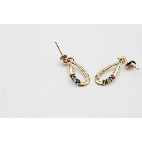 127 - 9ct gold gem set drop earrings 1.2 grams gross