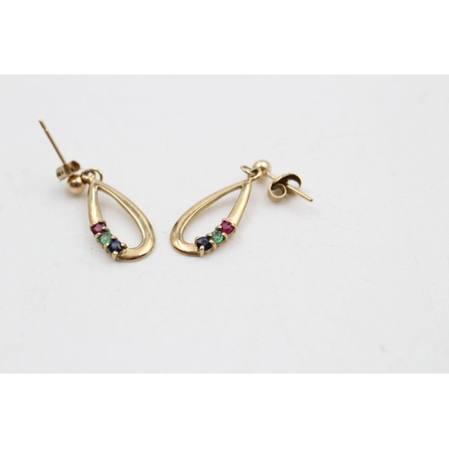 127 - 9ct gold gem set drop earrings 1.2 grams gross