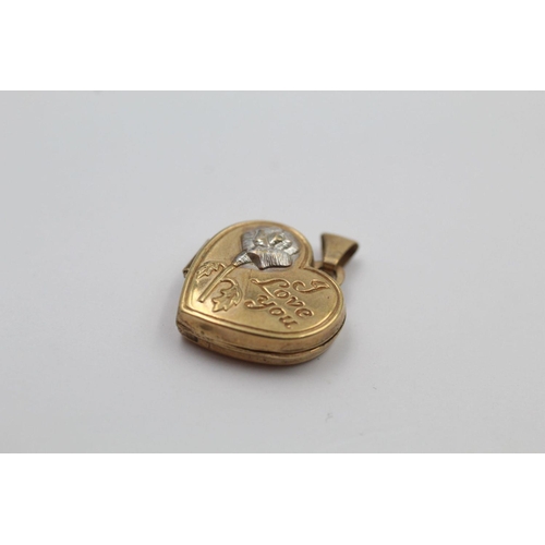 130 - 2 x 9ct Gold lockets inc. Heart, I love you *small dent to reverse 2.9 grams gross