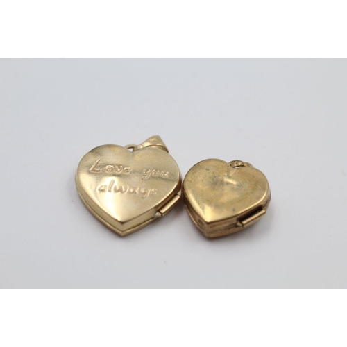 130 - 2 x 9ct Gold lockets inc. Heart, I love you *small dent to reverse 2.9 grams gross