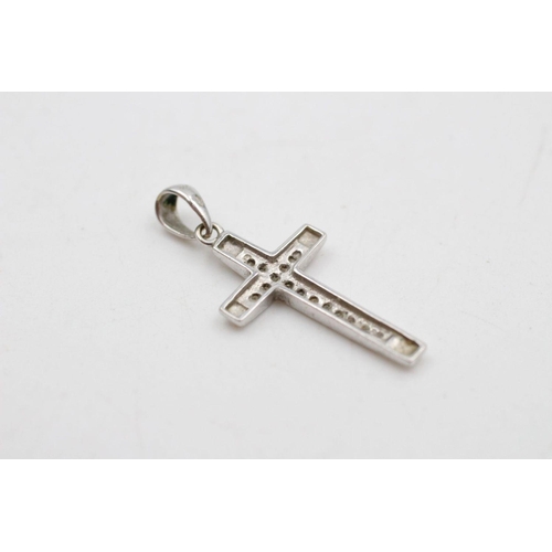 150 - 9ct White gold diamond detail cross pendant 1.5 grams gross