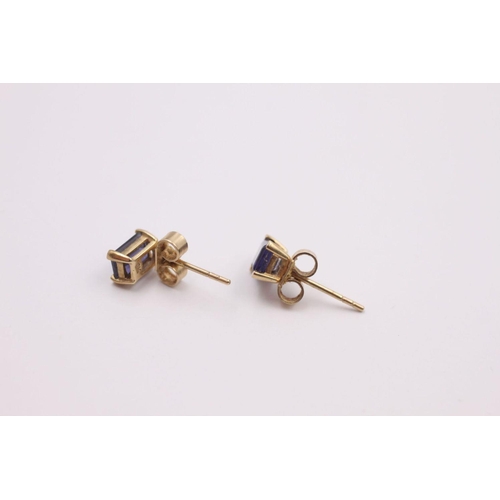 158 - 9ct gold iolite stud earrings 0.9 grams gross