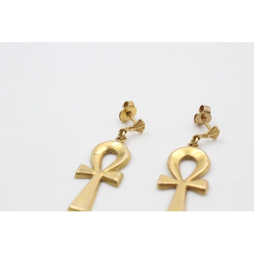 162 - 18ct gold egyptian ankh drop earrings 5.3 grams gross