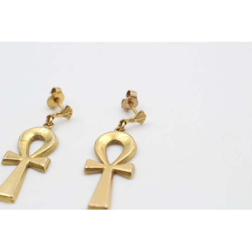 162 - 18ct gold egyptian ankh drop earrings 5.3 grams gross