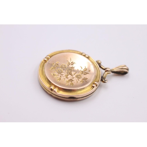 164 - 9ct gold vintage bird & floral etched locket 4.2 grams gross