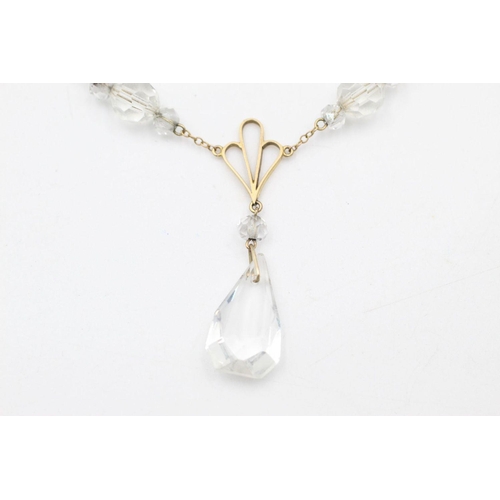 170 - antique 9ct gold cut crystal drop necklace 5.5 grams gross