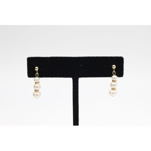 188 - 2 x 9ct Gold earrings inc. pearl, drop 2.4 grams gross