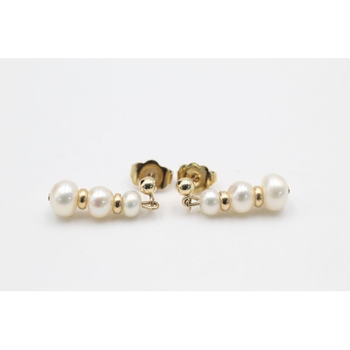 188 - 2 x 9ct Gold earrings inc. pearl, drop 2.4 grams gross