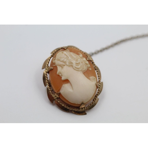 193 - 2 x vintage 9ct Gold shell cameo jewellery inc. necklace, brooch 8 grams gross