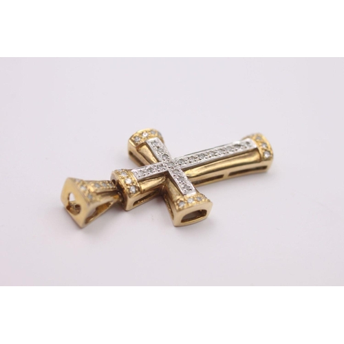 232 - 9ct Gold diamond detail cross pendant 4.2 grams gross