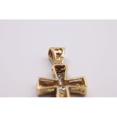 232 - 9ct Gold diamond detail cross pendant 4.2 grams gross