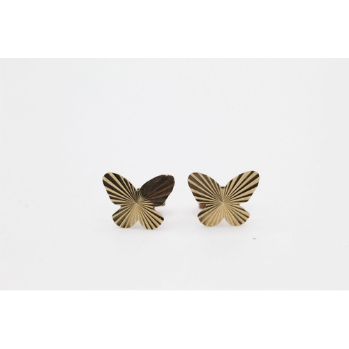 246 - 3 x 9ct Gold stud earrings inc. heart, butterfly 1.9 grams gross