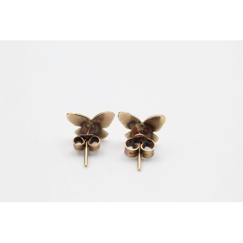 246 - 3 x 9ct Gold stud earrings inc. heart, butterfly 1.9 grams gross