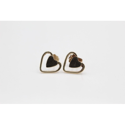 246 - 3 x 9ct Gold stud earrings inc. heart, butterfly 1.9 grams gross