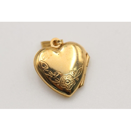 269 - 2 x 9ct gold oval and heart locket pendants 2 grams gross