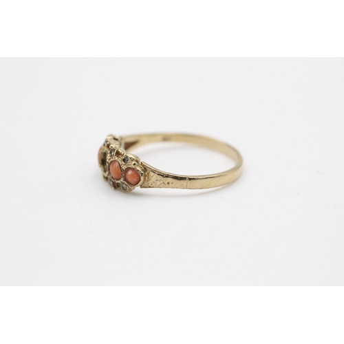 282 - vintage 9ct gold diamond & coral gypsy ring, missing stones 2.6 grams gross