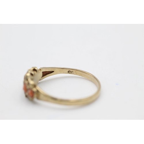 282 - vintage 9ct gold diamond & coral gypsy ring, missing stones 2.6 grams gross