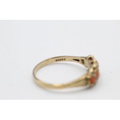 282 - vintage 9ct gold diamond & coral gypsy ring, missing stones 2.6 grams gross