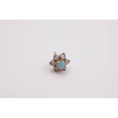 294 - 9ct Gold opal floral cluster stud earrings 1.3 grams gross