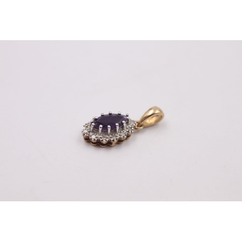 353 - vintage 9ct gold amethyst & diamond pendant 1 grams gross