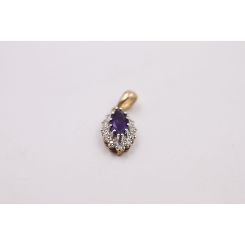 353 - vintage 9ct gold amethyst & diamond pendant 1 grams gross