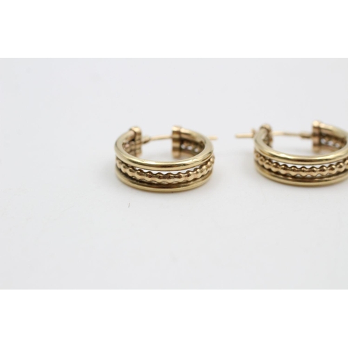 355 - vintage 9ct gold stylized hoop earrings 2.7 grams gross