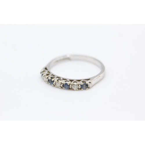 5 - 9ct white gold diamond and sapphire half eternity ring 2 grams gross