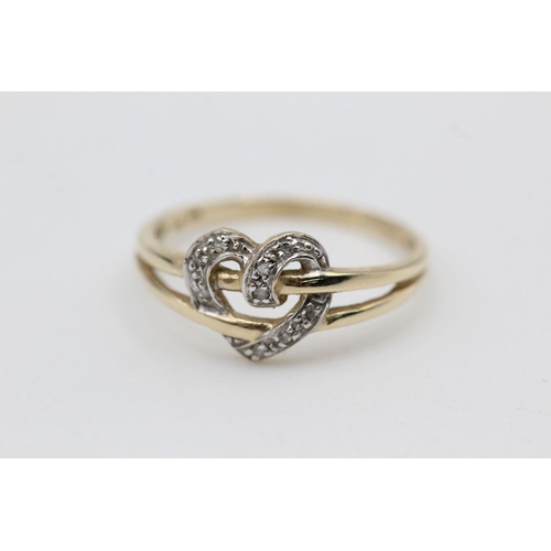 76 - 9ct Gold diamond detail heart ring 1.9 grams gross