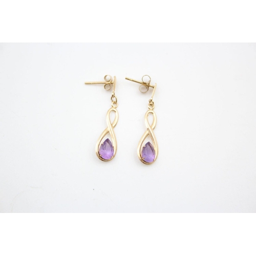 80 - 2 x 9ct gold gemstone drop earrings 1.3 grams gross