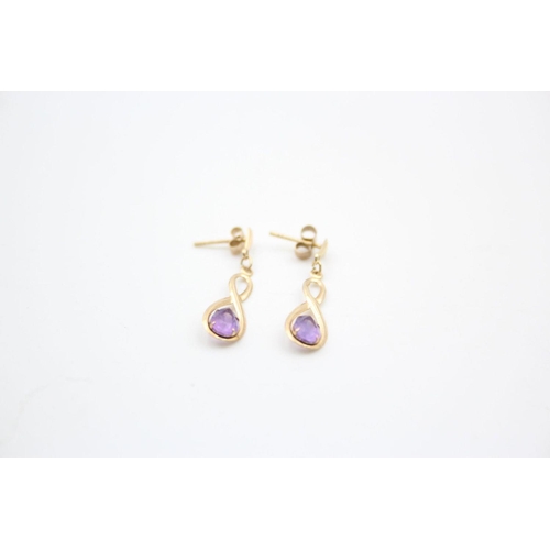 80 - 2 x 9ct gold gemstone drop earrings 1.3 grams gross