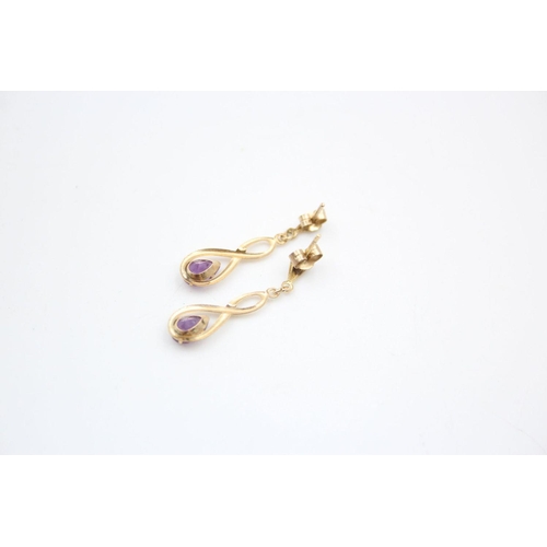 80 - 2 x 9ct gold gemstone drop earrings 1.3 grams gross