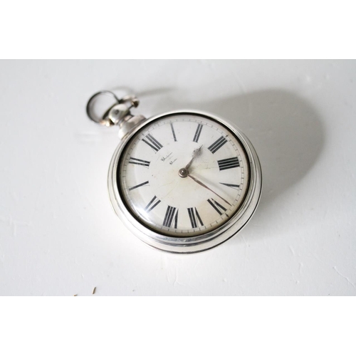 137 - VERGE SILVER POCKET WATCH CIRCA 1840s,  pear case, circular white dial with roman numeral hour marke... 