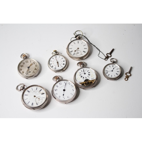 141 - *TO BE SOLD WITHOUT RESERVE* BAG OF 7 SILVER CASE POCKET WATCHES, variety of open hunter pocket watc... 