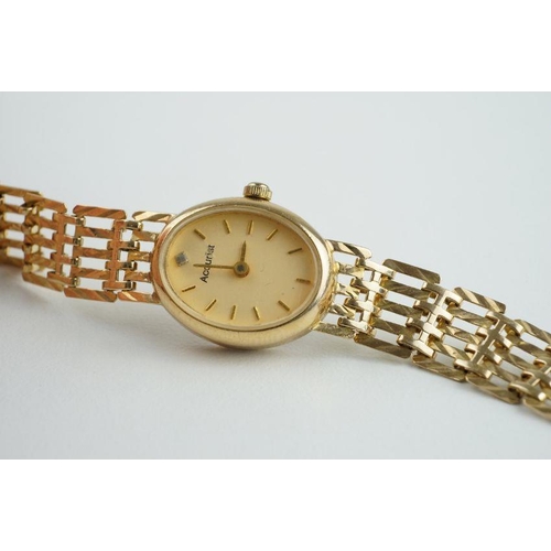 151 - LADIES ACCURIST 9CT GOLD COCKTAIL WRISTWATCH, oval champagne dial with stick hour markers and hands,... 