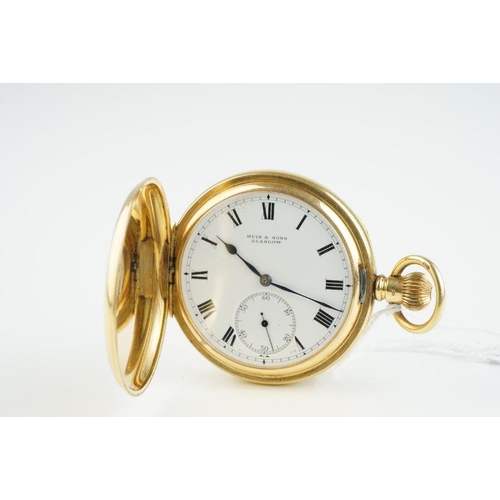 152 - VINTAGE MUIR & SON GLASGOW 18CT GOLD POCKET WATCH, circular white dial with roman numeral hour marke... 