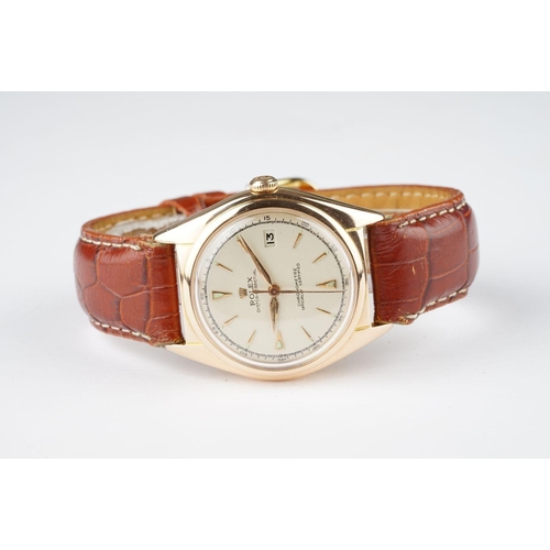 163 - GENTLEMENS ROLEX OYSTER PERPETUAL GOLD WRISTWATCH REF. 5030, circular refinished cream dial with app... 