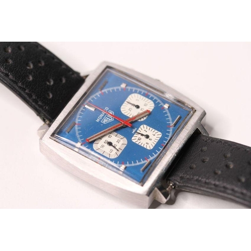 165 - VINTAGE HEUER MONACO REFERENCE 73633 CIRCA 1970S, 1133B blue dial with three subsidiary white dials,... 