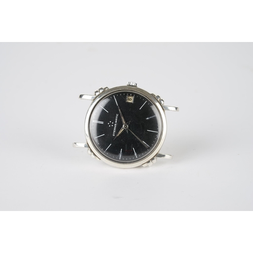 173 - GENTLEMENS ETERNA MATIC DATE 925 STERLING SILVER WRISTWATCH, circular black dial with stick hour mar... 