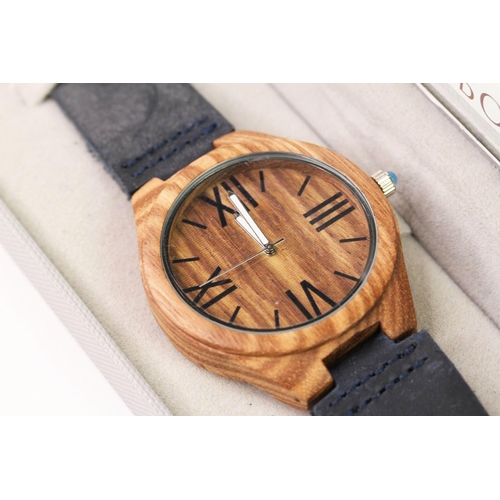 181 - STERILE DIAL WOODEN CASE QUARTZ WRIST WATCH, wooden dial with roman numeral hour markers, 45mm woode... 
