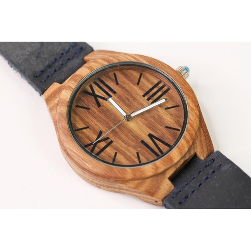 181 - STERILE DIAL WOODEN CASE QUARTZ WRIST WATCH, wooden dial with roman numeral hour markers, 45mm woode... 