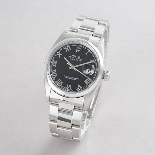 187 - GENTLEMENS ROLEX OYSTER PERPETUAL DATEJUST WRISTWATCH REF. 16014 CIRCA, circular black gloss dial wi... 