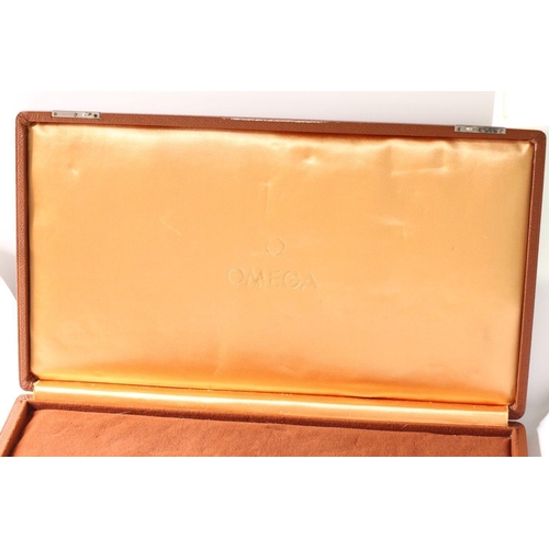 196 - Vintage Oversized Omega Display Box, Tan Leather bound case, Velvet interior, approximately 46x25cm